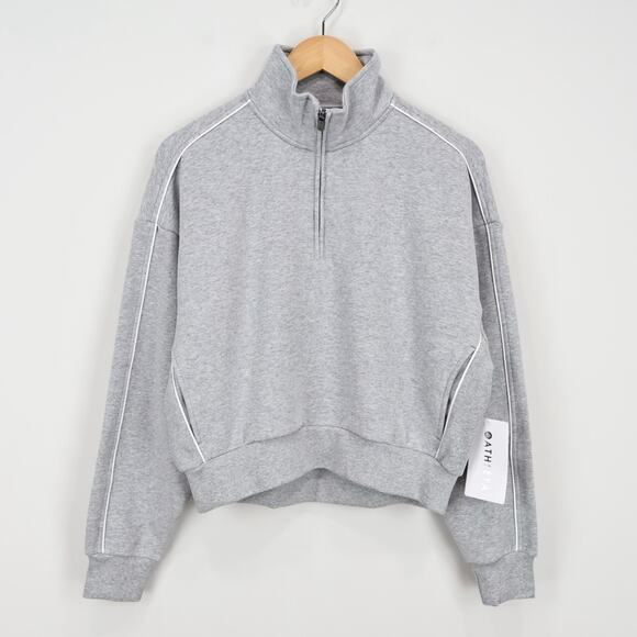 NWT Athleta Forever Fleece 1/2 Zip High Hip Crop Piping Sweatshirt Grey Small - Picture 4 of 11